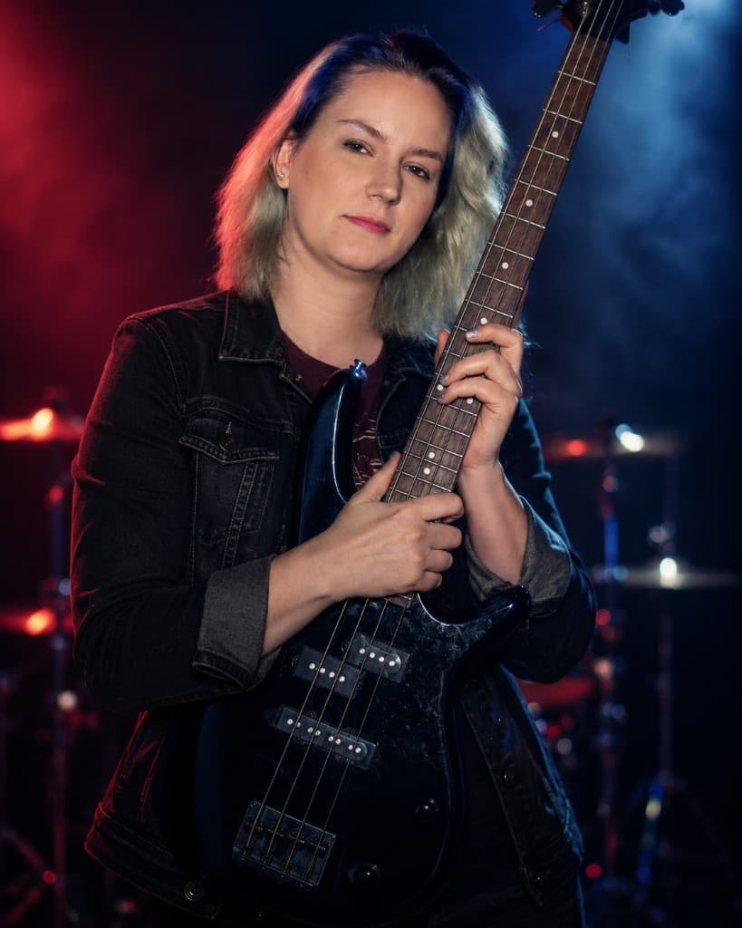 Diane Pettipas of The James Pitts Band with her bass guitar.